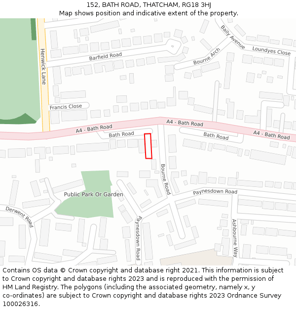 152, BATH ROAD, THATCHAM, RG18 3HJ: Location map and indicative extent of plot