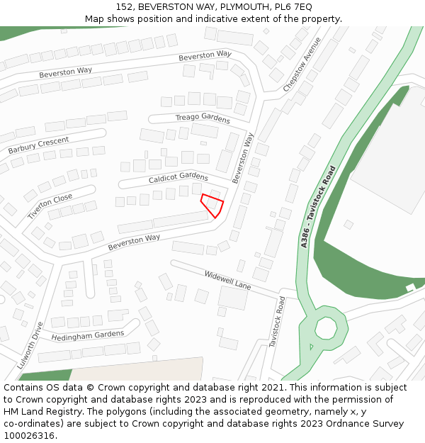152, BEVERSTON WAY, PLYMOUTH, PL6 7EQ: Location map and indicative extent of plot