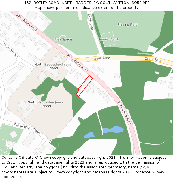 152, BOTLEY ROAD, NORTH BADDESLEY, SOUTHAMPTON, SO52 9EE: Location map and indicative extent of plot