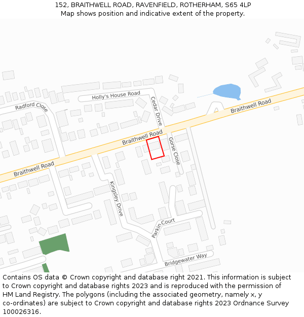 152, BRAITHWELL ROAD, RAVENFIELD, ROTHERHAM, S65 4LP: Location map and indicative extent of plot