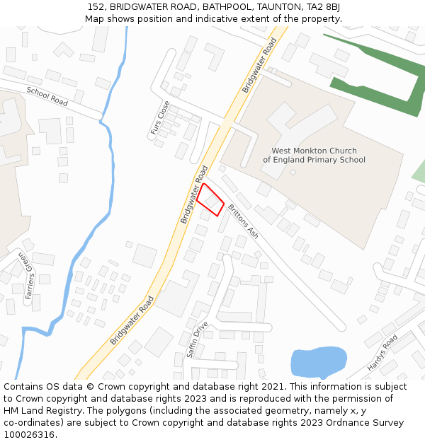152, BRIDGWATER ROAD, BATHPOOL, TAUNTON, TA2 8BJ: Location map and indicative extent of plot