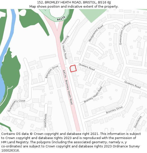 152, BROMLEY HEATH ROAD, BRISTOL, BS16 6JJ: Location map and indicative extent of plot