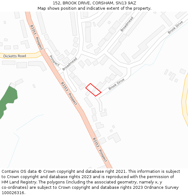 152, BROOK DRIVE, CORSHAM, SN13 9AZ: Location map and indicative extent of plot