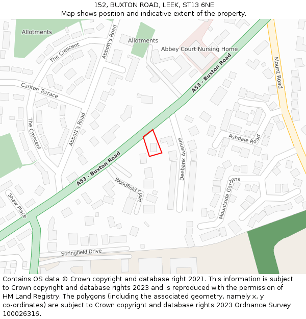 152, BUXTON ROAD, LEEK, ST13 6NE: Location map and indicative extent of plot