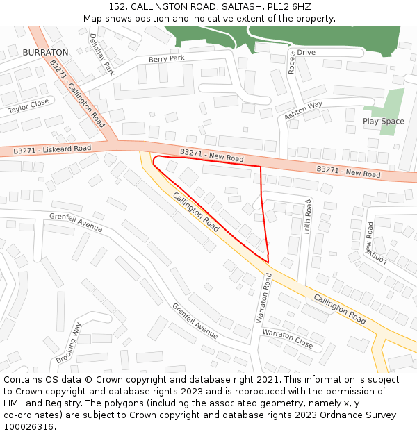 152, CALLINGTON ROAD, SALTASH, PL12 6HZ: Location map and indicative extent of plot
