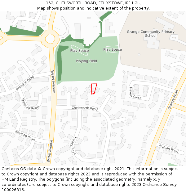 152, CHELSWORTH ROAD, FELIXSTOWE, IP11 2UJ: Location map and indicative extent of plot