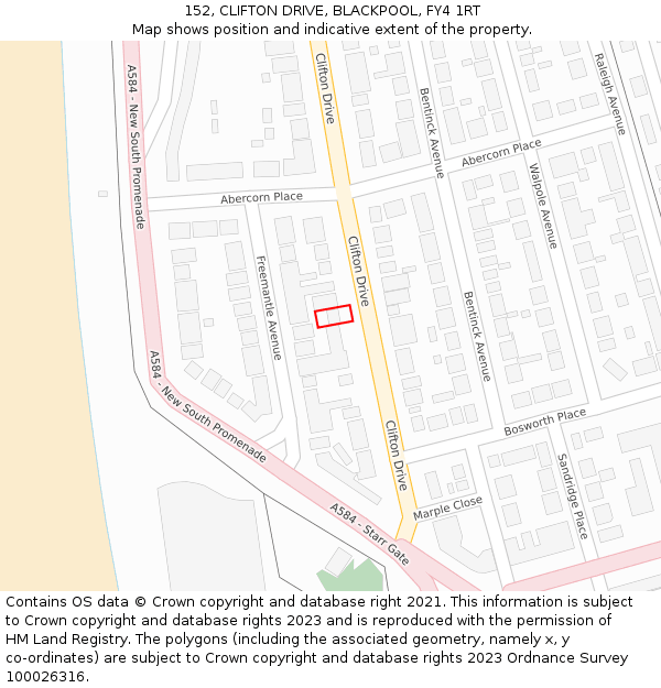 152, CLIFTON DRIVE, BLACKPOOL, FY4 1RT: Location map and indicative extent of plot