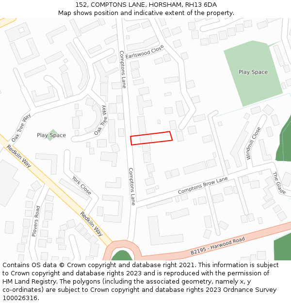 152, COMPTONS LANE, HORSHAM, RH13 6DA: Location map and indicative extent of plot