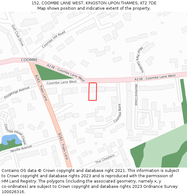 152, COOMBE LANE WEST, KINGSTON UPON THAMES, KT2 7DE: Location map and indicative extent of plot