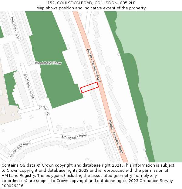 152, COULSDON ROAD, COULSDON, CR5 2LE: Location map and indicative extent of plot