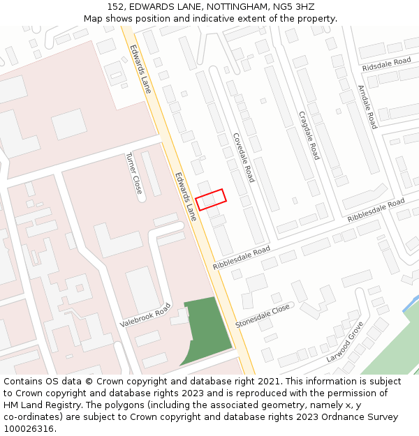 152, EDWARDS LANE, NOTTINGHAM, NG5 3HZ: Location map and indicative extent of plot