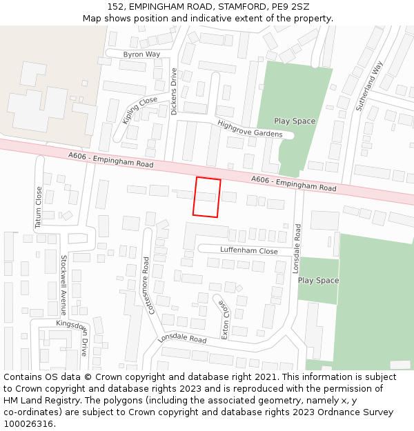 152, EMPINGHAM ROAD, STAMFORD, PE9 2SZ: Location map and indicative extent of plot