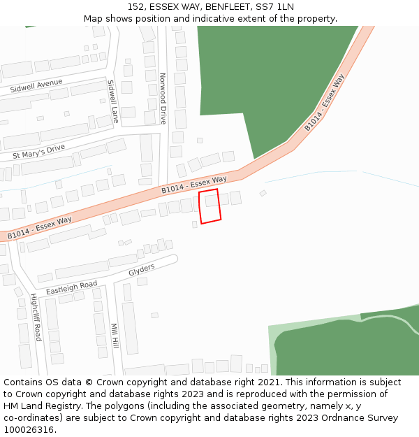 152, ESSEX WAY, BENFLEET, SS7 1LN: Location map and indicative extent of plot