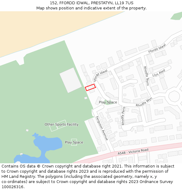 152, FFORDD IDWAL, PRESTATYN, LL19 7US: Location map and indicative extent of plot