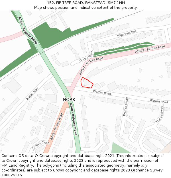 152, FIR TREE ROAD, BANSTEAD, SM7 1NH: Location map and indicative extent of plot