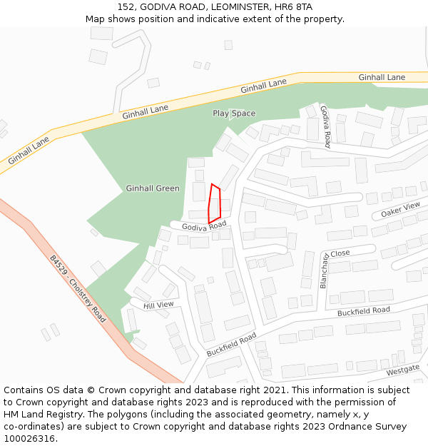 152, GODIVA ROAD, LEOMINSTER, HR6 8TA: Location map and indicative extent of plot