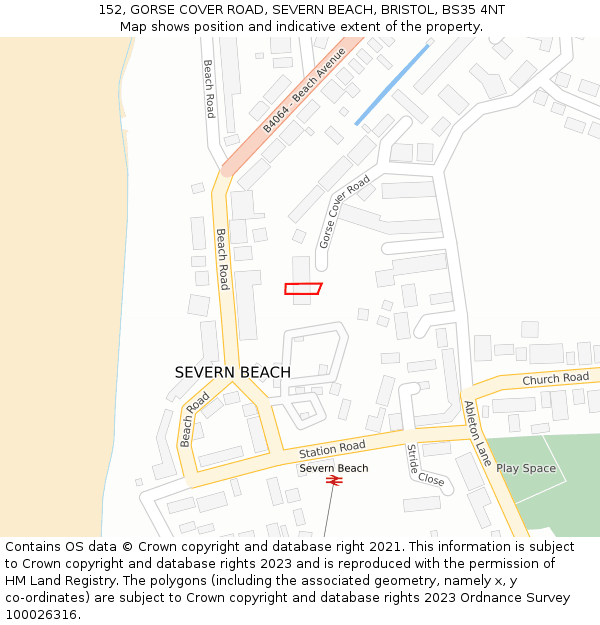 152, GORSE COVER ROAD, SEVERN BEACH, BRISTOL, BS35 4NT: Location map and indicative extent of plot
