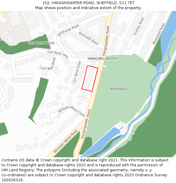 152, HANGINGWATER ROAD, SHEFFIELD, S11 7ET: Location map and indicative extent of plot