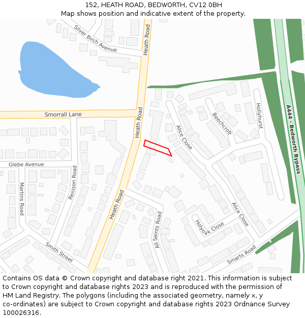 152, HEATH ROAD, BEDWORTH, CV12 0BH: Location map and indicative extent of plot