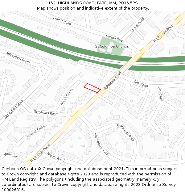 152, HIGHLANDS ROAD, FAREHAM, PO15 5PS: Location map and indicative extent of plot