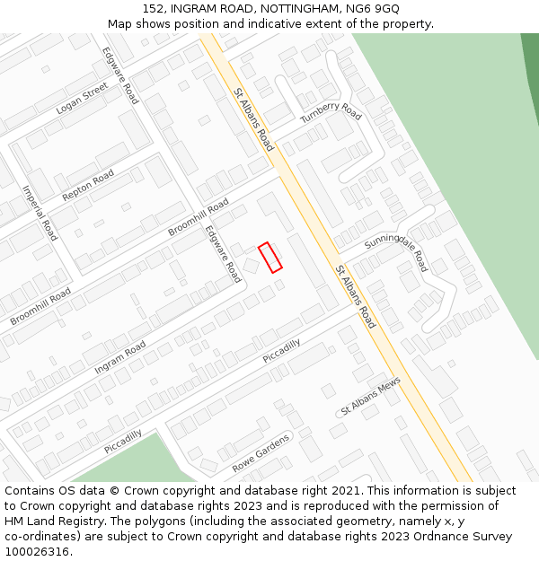 152, INGRAM ROAD, NOTTINGHAM, NG6 9GQ: Location map and indicative extent of plot