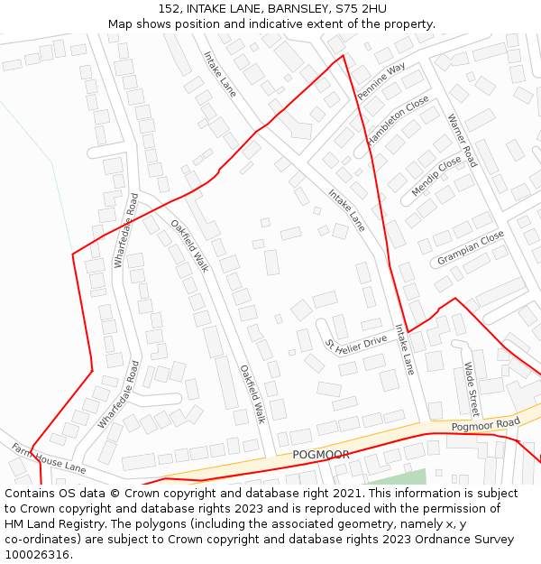 152, INTAKE LANE, BARNSLEY, S75 2HU: Location map and indicative extent of plot