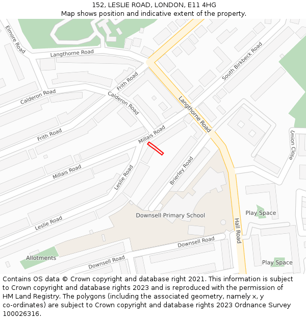 152, LESLIE ROAD, LONDON, E11 4HG: Location map and indicative extent of plot
