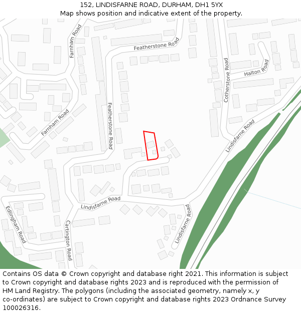 152, LINDISFARNE ROAD, DURHAM, DH1 5YX: Location map and indicative extent of plot