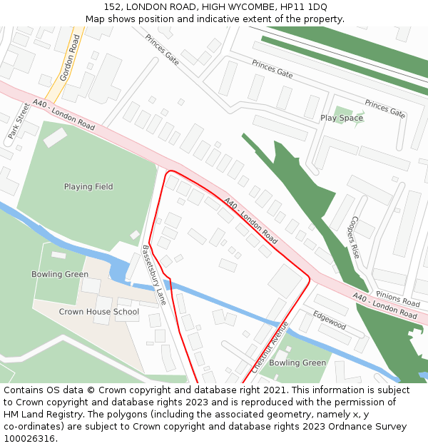 152, LONDON ROAD, HIGH WYCOMBE, HP11 1DQ: Location map and indicative extent of plot