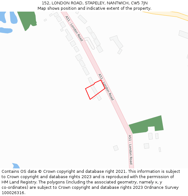 152, LONDON ROAD, STAPELEY, NANTWICH, CW5 7JN: Location map and indicative extent of plot