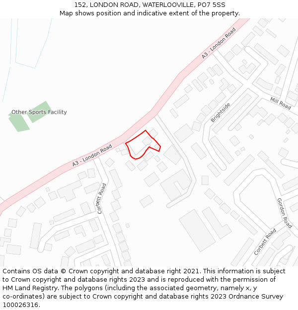 152, LONDON ROAD, WATERLOOVILLE, PO7 5SS: Location map and indicative extent of plot