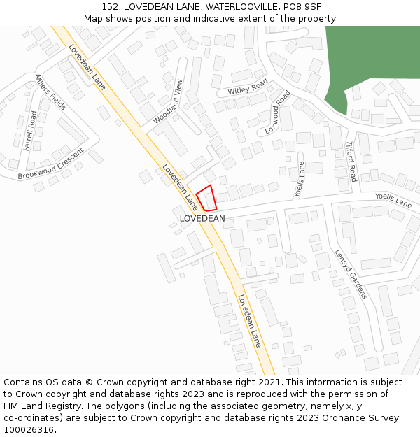 152, LOVEDEAN LANE, WATERLOOVILLE, PO8 9SF: Location map and indicative extent of plot