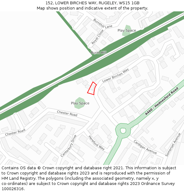 152, LOWER BIRCHES WAY, RUGELEY, WS15 1GB: Location map and indicative extent of plot