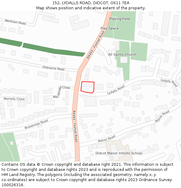 152, LYDALLS ROAD, DIDCOT, OX11 7EA: Location map and indicative extent of plot