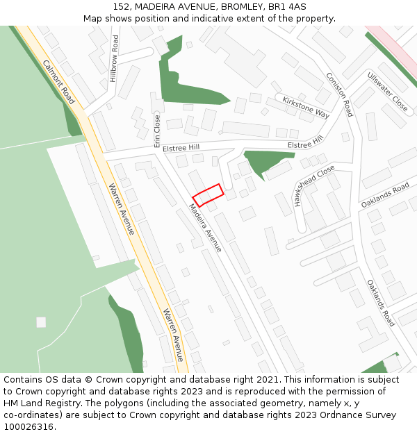 152, MADEIRA AVENUE, BROMLEY, BR1 4AS: Location map and indicative extent of plot
