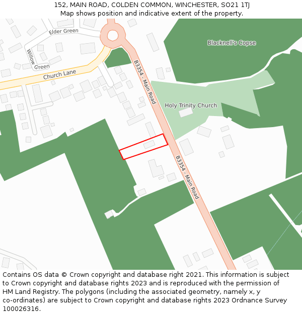 152, MAIN ROAD, COLDEN COMMON, WINCHESTER, SO21 1TJ: Location map and indicative extent of plot