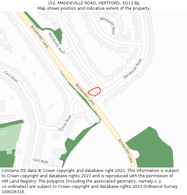 152, MANDEVILLE ROAD, HERTFORD, SG13 8JL: Location map and indicative extent of plot