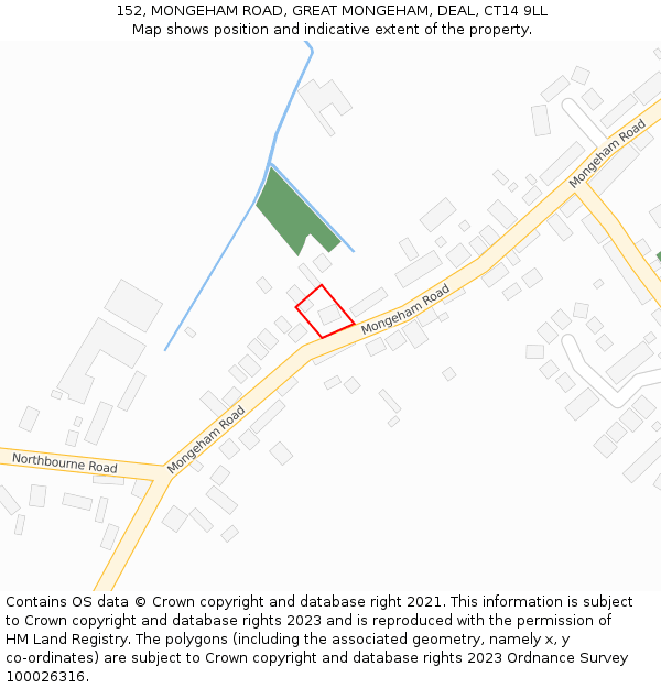 152, MONGEHAM ROAD, GREAT MONGEHAM, DEAL, CT14 9LL: Location map and indicative extent of plot