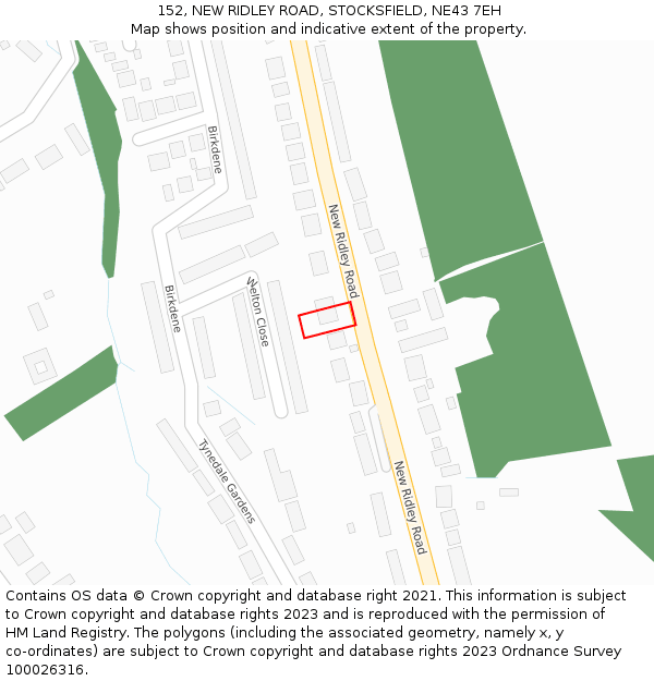 152, NEW RIDLEY ROAD, STOCKSFIELD, NE43 7EH: Location map and indicative extent of plot