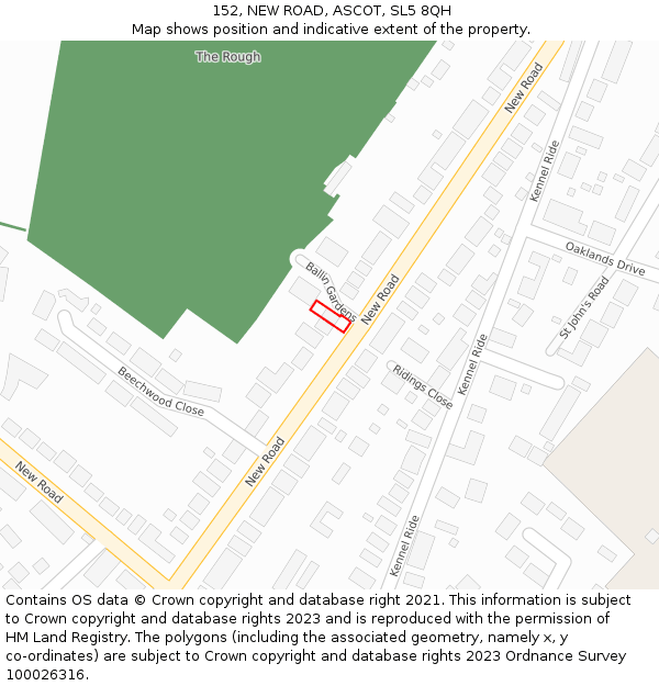 152, NEW ROAD, ASCOT, SL5 8QH: Location map and indicative extent of plot