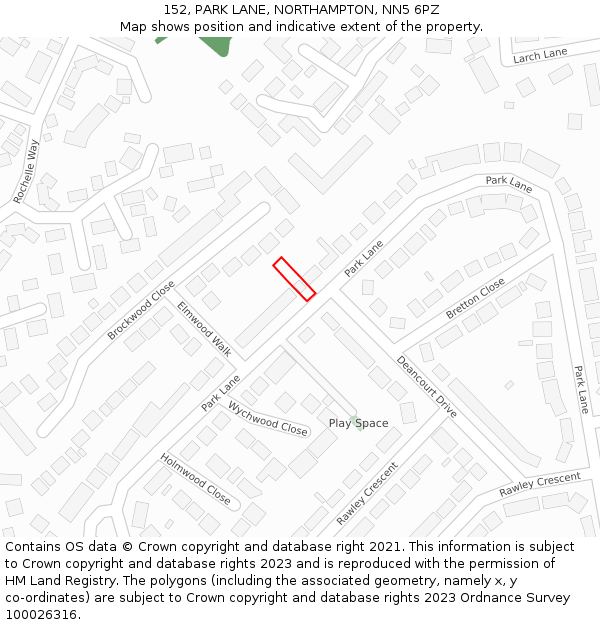 152, PARK LANE, NORTHAMPTON, NN5 6PZ: Location map and indicative extent of plot