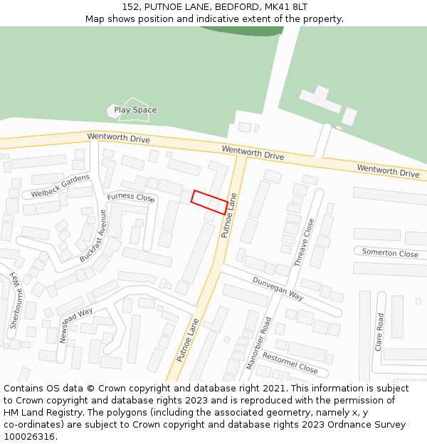152, PUTNOE LANE, BEDFORD, MK41 8LT: Location map and indicative extent of plot