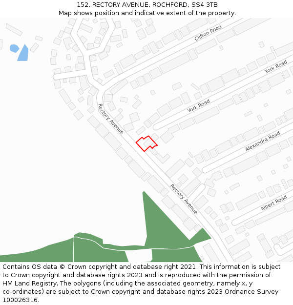 152, RECTORY AVENUE, ROCHFORD, SS4 3TB: Location map and indicative extent of plot