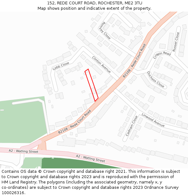 152, REDE COURT ROAD, ROCHESTER, ME2 3TU: Location map and indicative extent of plot