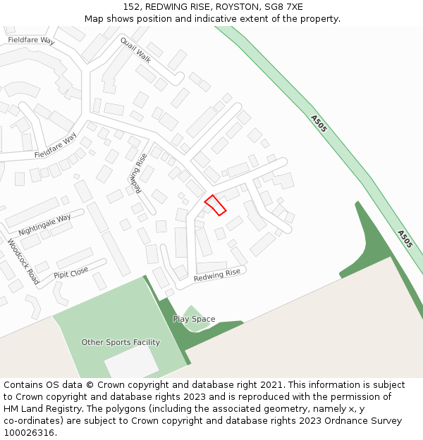 152, REDWING RISE, ROYSTON, SG8 7XE: Location map and indicative extent of plot