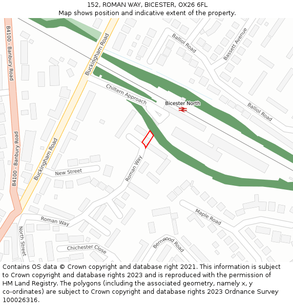 152, ROMAN WAY, BICESTER, OX26 6FL: Location map and indicative extent of plot