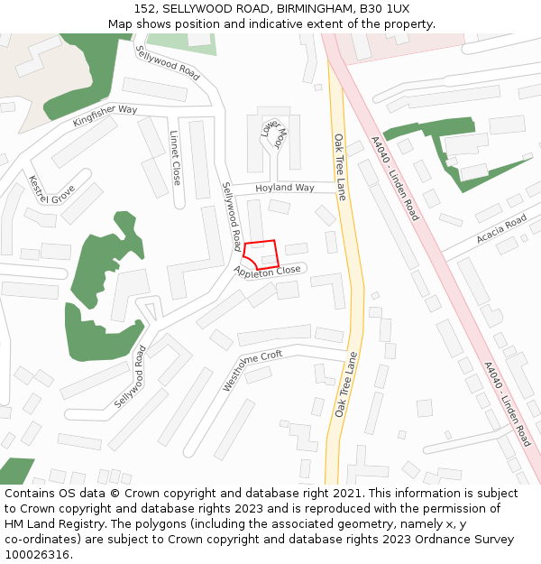 152, SELLYWOOD ROAD, BIRMINGHAM, B30 1UX: Location map and indicative extent of plot