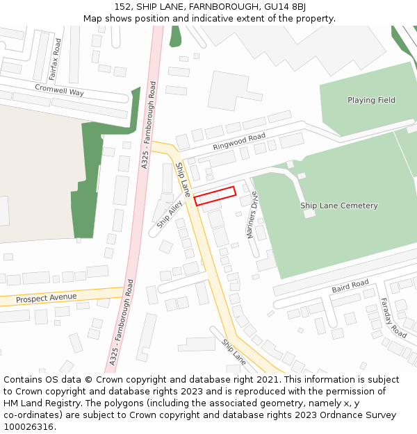 152, SHIP LANE, FARNBOROUGH, GU14 8BJ: Location map and indicative extent of plot