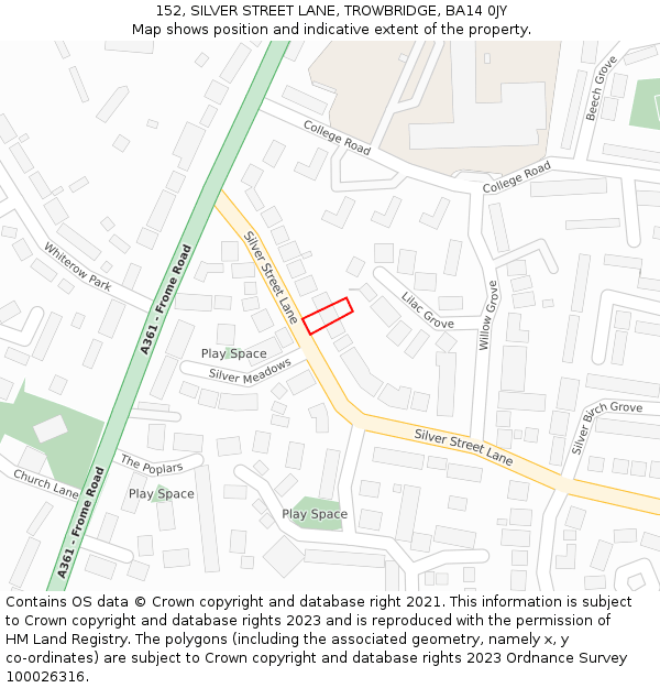 152, SILVER STREET LANE, TROWBRIDGE, BA14 0JY: Location map and indicative extent of plot