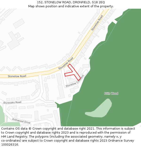 152, STONELOW ROAD, DRONFIELD, S18 2EQ: Location map and indicative extent of plot
